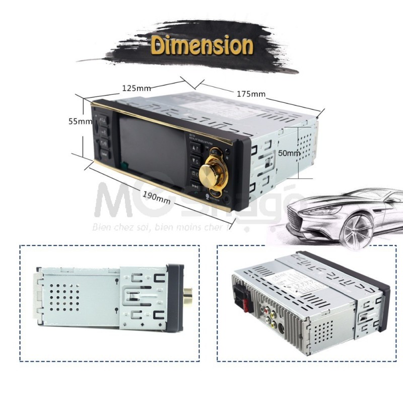 Radio pour voiture, Avec mini Ecran vidéo /Caméra de recule, AUX ,FM Radio  , Bluetooth , Support USB et carte mémoire - Meshago Niger