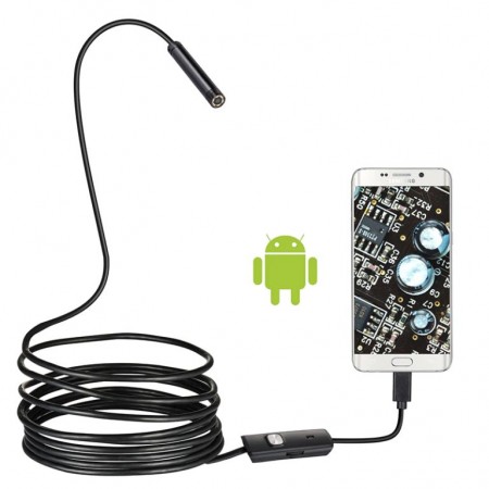 Caméra Endoscope Android, Fil Dur Long 3.5m, Objectif 7mm / 6 LED Étanche IP67 Pour Téléphones Android Et PC