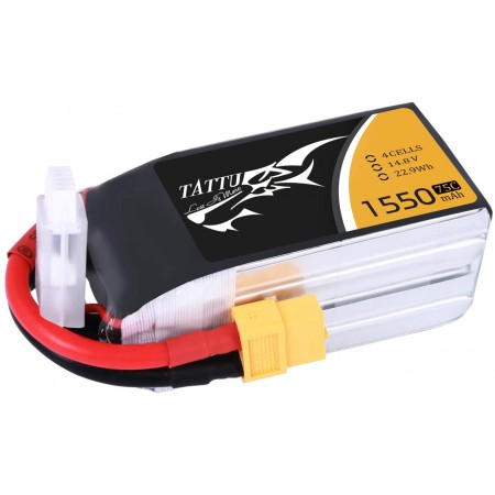 TATTU Batterie LiPo 14.8V 1550mAh 4S 75C Connecteurs XT60 pour FPV Racing Quadricoptère Racing Drone