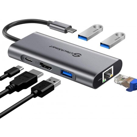 Hub USB C, adaptateur UtechSmart 6 en 1 USB C vers HDMI avec Ethernet 1000M, port de charge Pd Type C