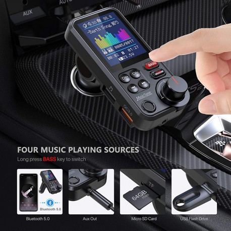 Transmetteur FM sans fil Bluetooth pour voiture, 1.8 pouces, prend en charge QC3.0, charge rapide, lecteur de musique